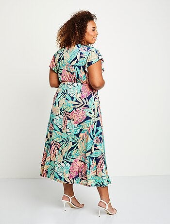 Vestido largo cruzado con follaje - Afibel