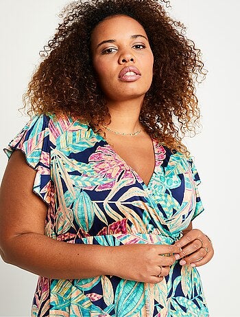 Vestido largo cruzado con follaje - Afibel