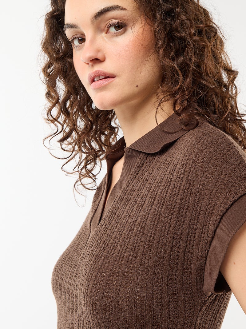 Vestido largo cuello polo Marron - Kiabi