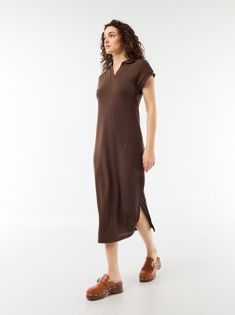 Vestido largo cuello polo Marron - Kiabi