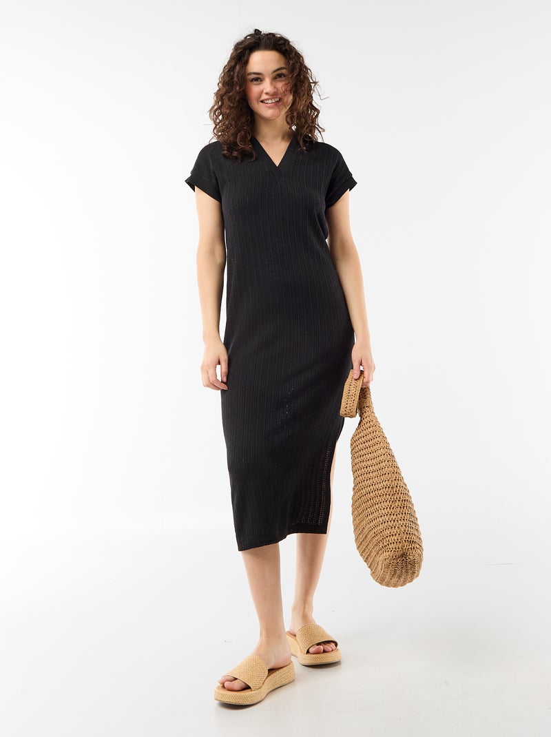 Vestido largo cuello polo Negro - Kiabi