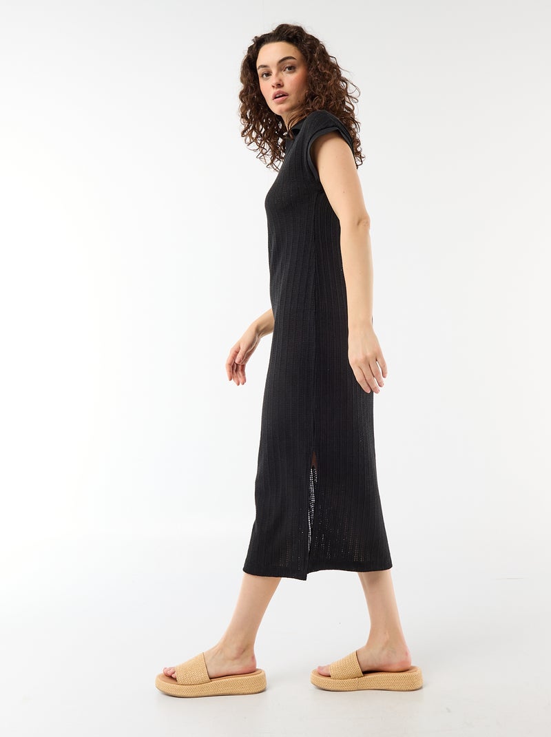 Vestido largo cuello polo Negro - Kiabi