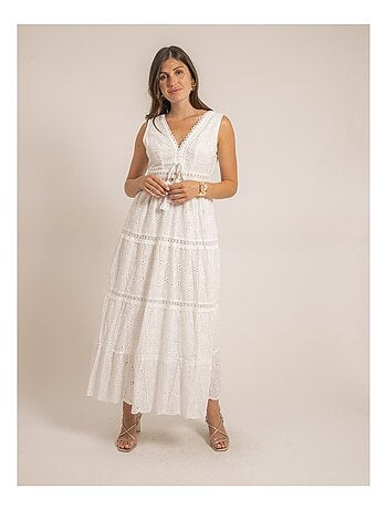 Vestido largo de broderie inglés IPANE