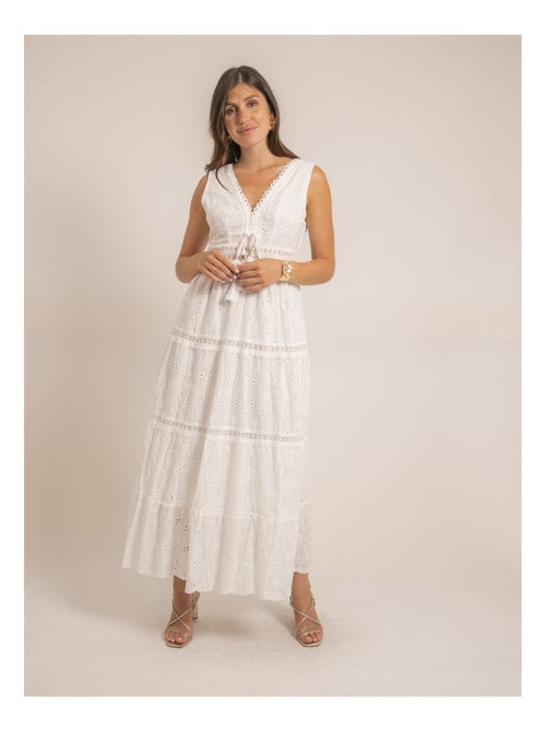 Vestido largo de broderie inglés IPANE - Kiabi Vestido largo de broderie inglés IPANE - Kiabi