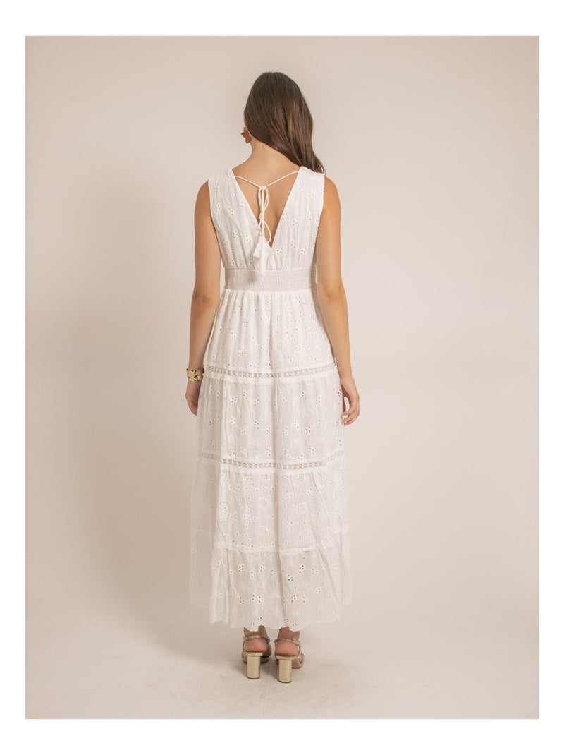 Vestido largo de broderie inglés IPANE Blanco - Kiabi