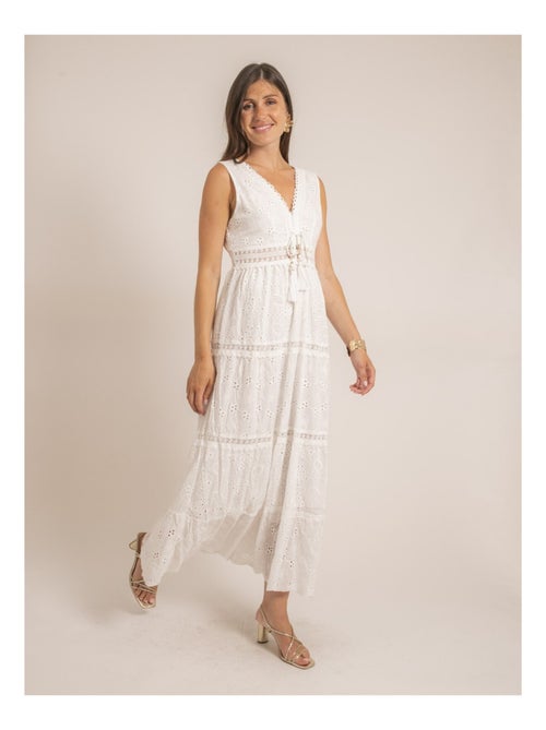 Vestido largo de broderie inglés IPANE - Kiabi Vestido largo de broderie inglés IPANE - Kiabi