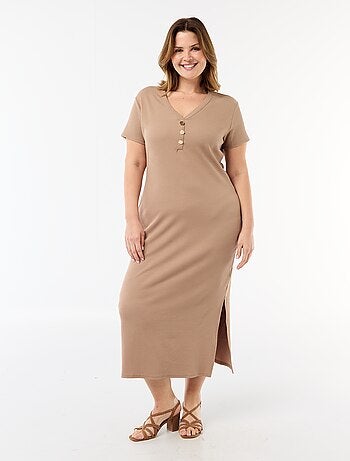 Vestido largo de canalé con mangas cortas