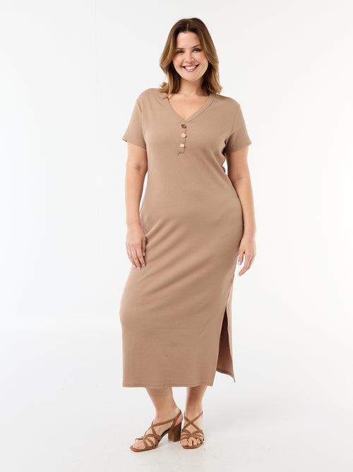 Vestido largo de canalé con mangas cortas - Kiabi