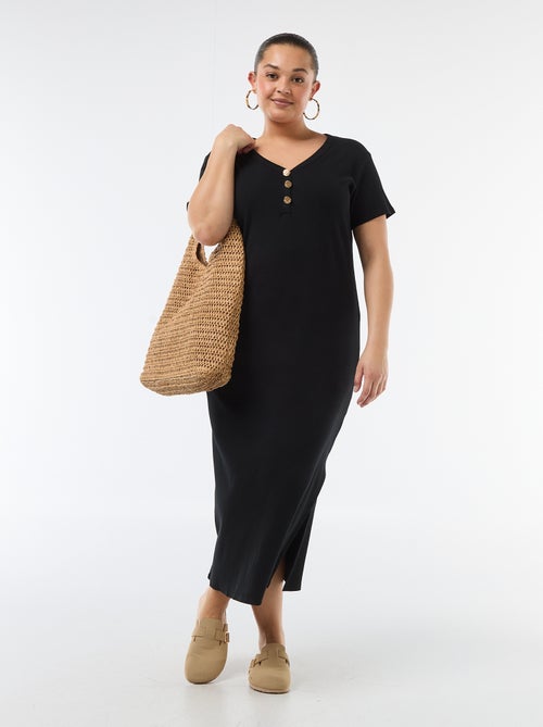 Vestido largo de canalé con mangas cortas - Kiabi