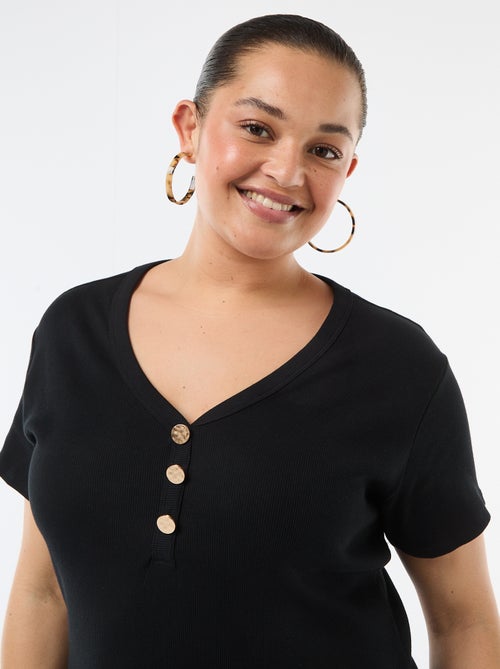 Vestido largo de canalé con mangas cortas - Kiabi