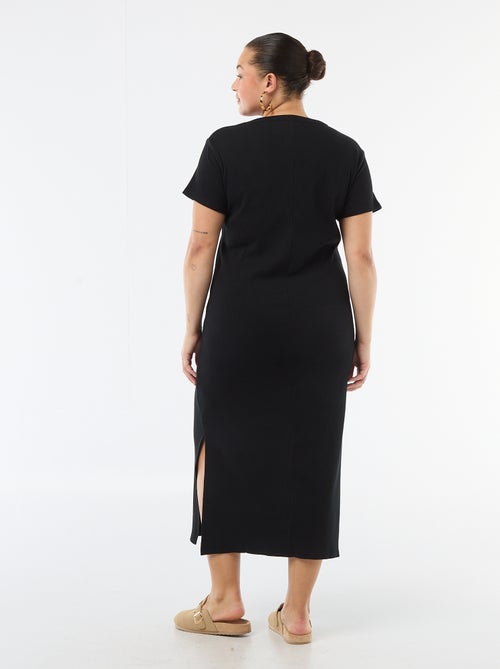 Vestido largo de canalé con mangas cortas - Kiabi