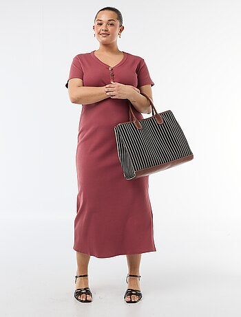 Vestido largo de canalé con mangas cortas