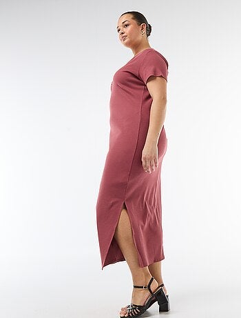 Vestido largo de canalé con mangas cortas