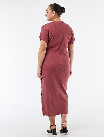 Vestido largo de canalé con mangas cortas