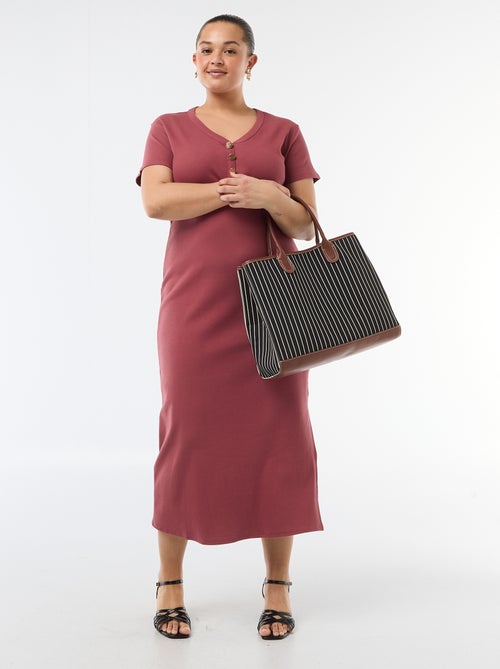 Vestido largo de canalé con mangas cortas - Kiabi