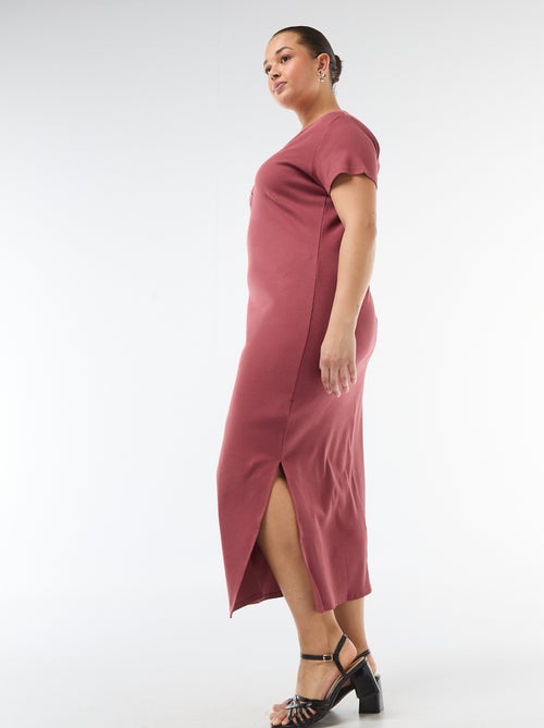 Vestido largo de canalé con mangas cortas - Kiabi