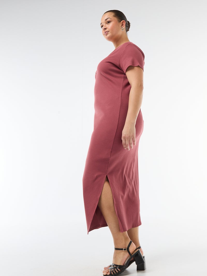 Vestido largo de canalé con mangas cortas Rojo - Kiabi