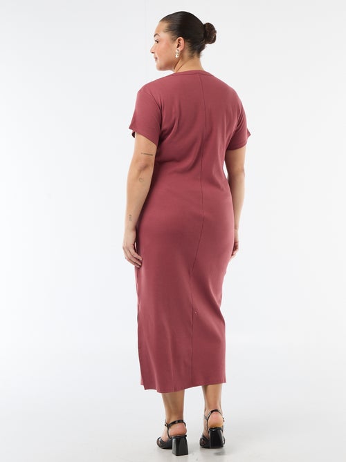 Vestido largo de canalé con mangas cortas - Kiabi