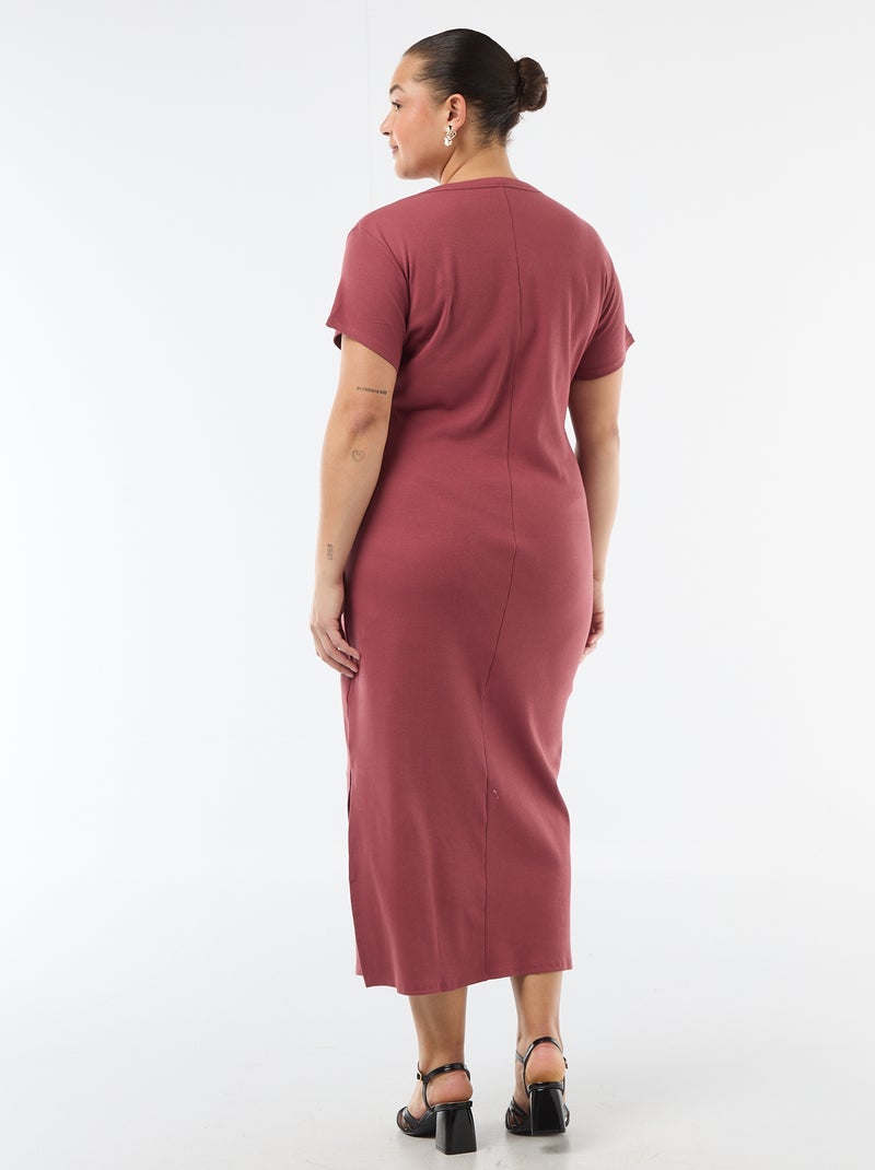 Vestido largo de canalé con mangas cortas Rojo - Kiabi
