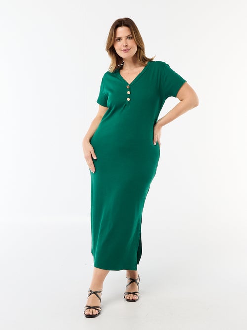 Vestido largo de canalé con mangas cortas - Kiabi