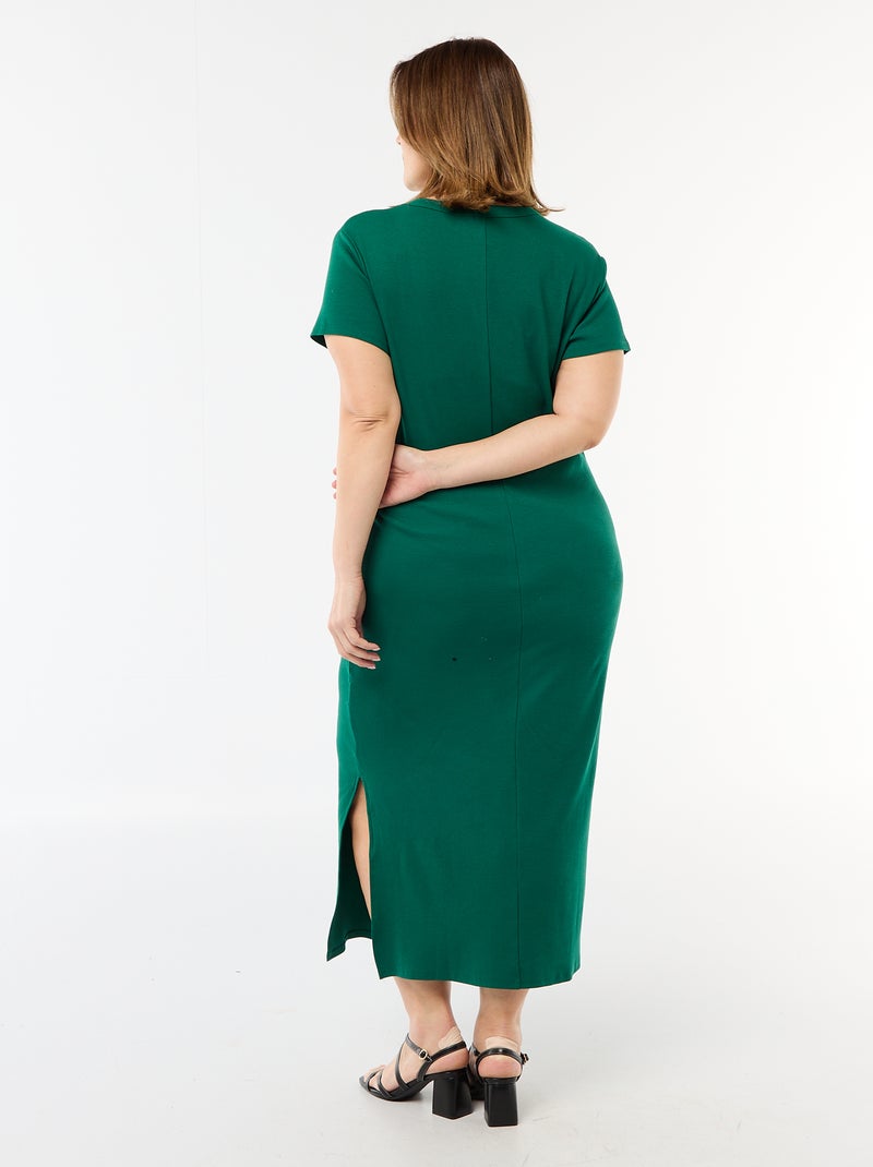 Vestido largo de canalé con mangas cortas Verde - Kiabi