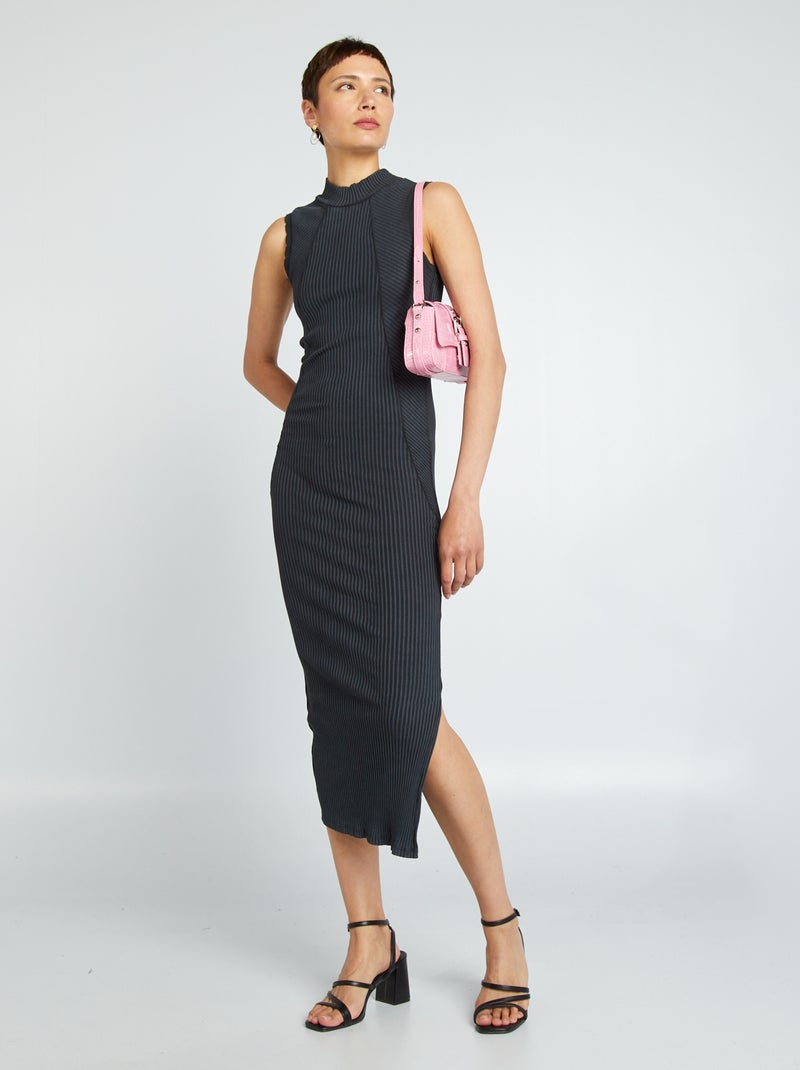 Vestido largo de canalé con tejido elástico AZUL - Kiabi