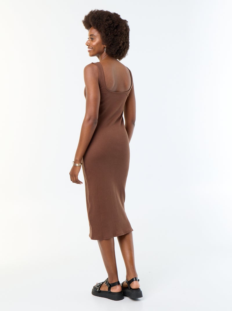 Vestido largo de canalé Marron - Kiabi