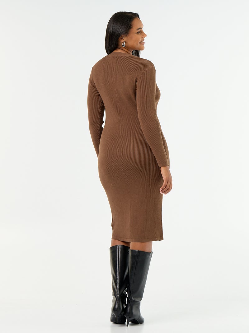 Vestido largo de canalé Marron - Kiabi