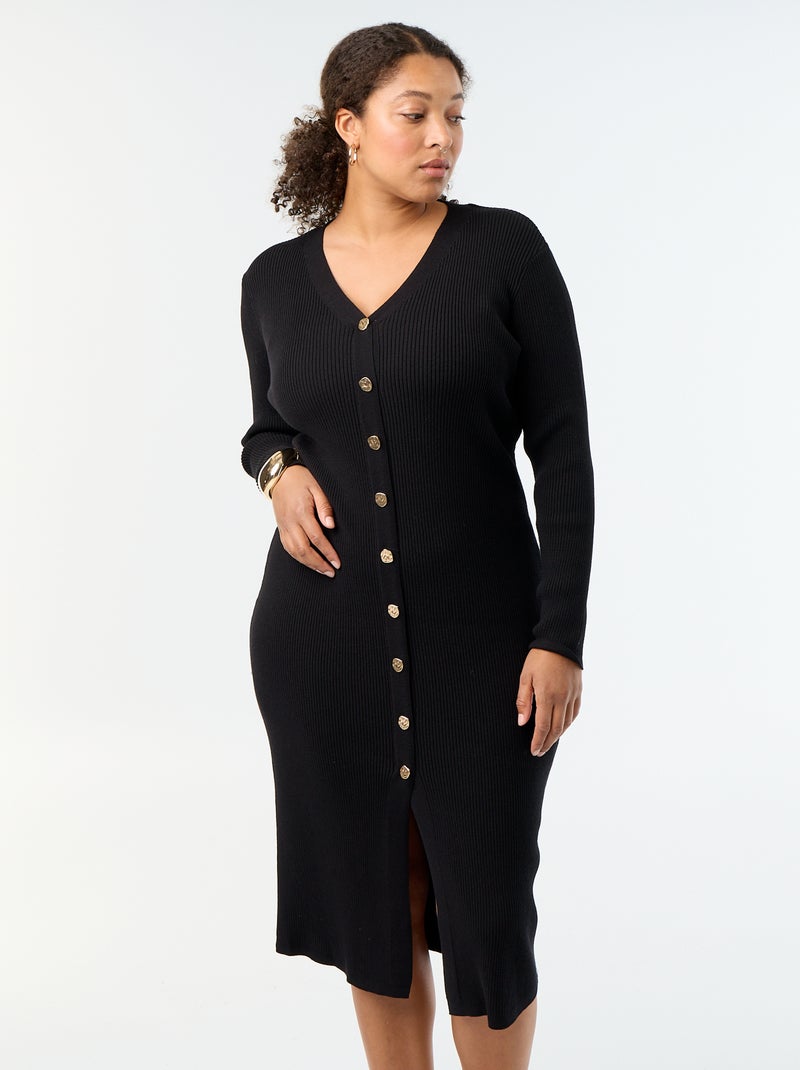 Vestido largo de canalé Negro - Kiabi
