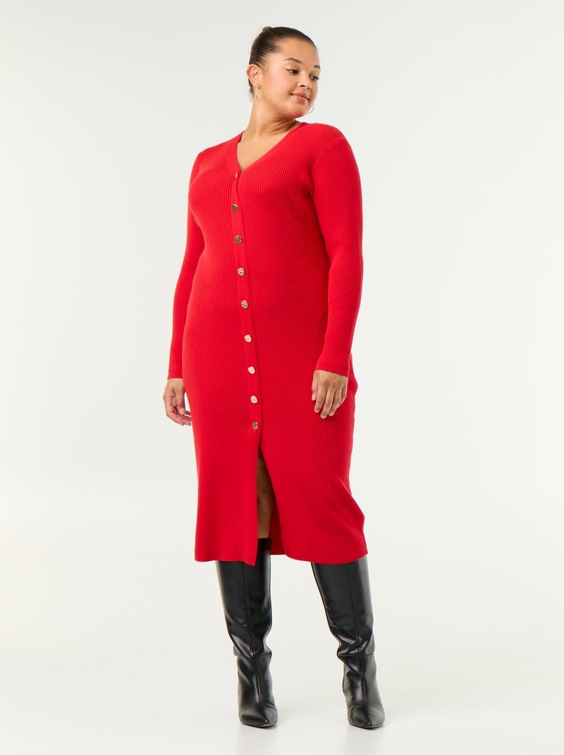 Vestido largo de canalé Rojo - Kiabi