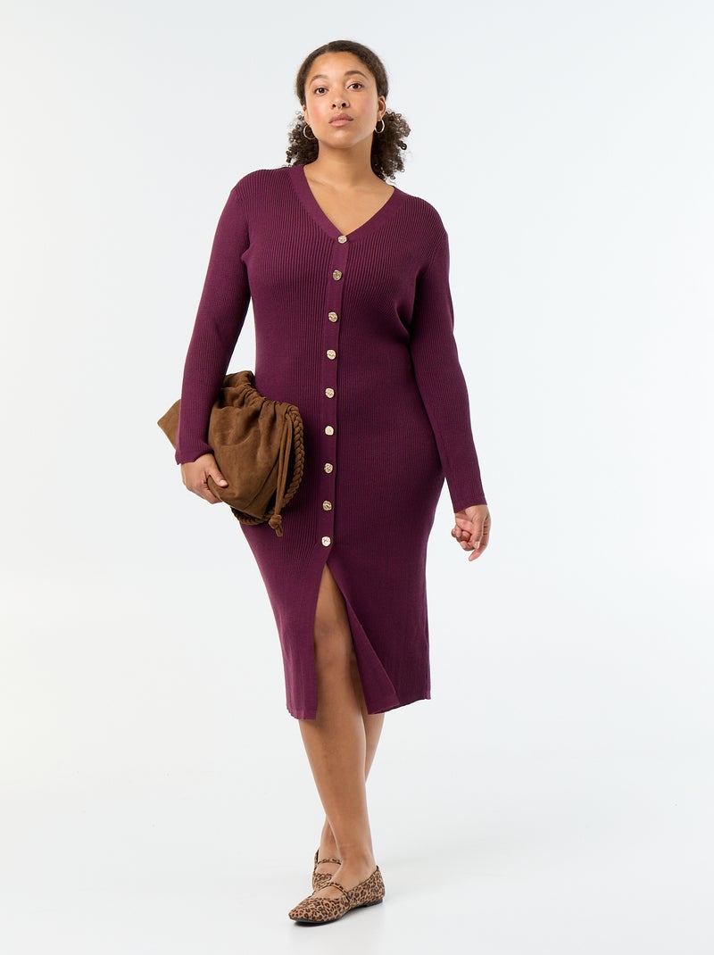 Vestido largo de canalé Rosa - Kiabi