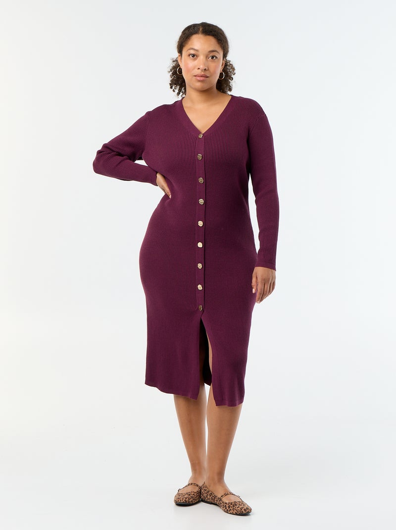 Vestido largo de canalé Rosa - Kiabi