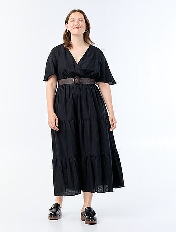 Vestido largo de capas con corte cruzado