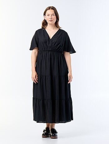 Vestido largo de capas con corte cruzado