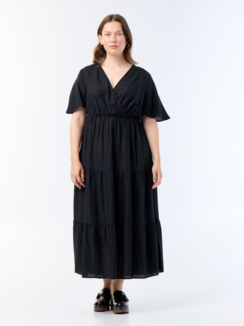 Vestido largo de capas con corte cruzado Negro - Kiabi