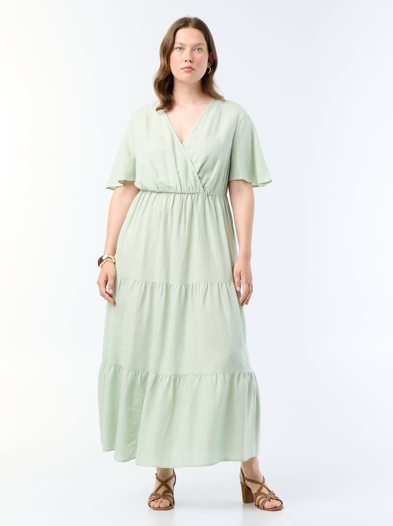 Vestido largo de capas con corte cruzado Verde - Kiabi