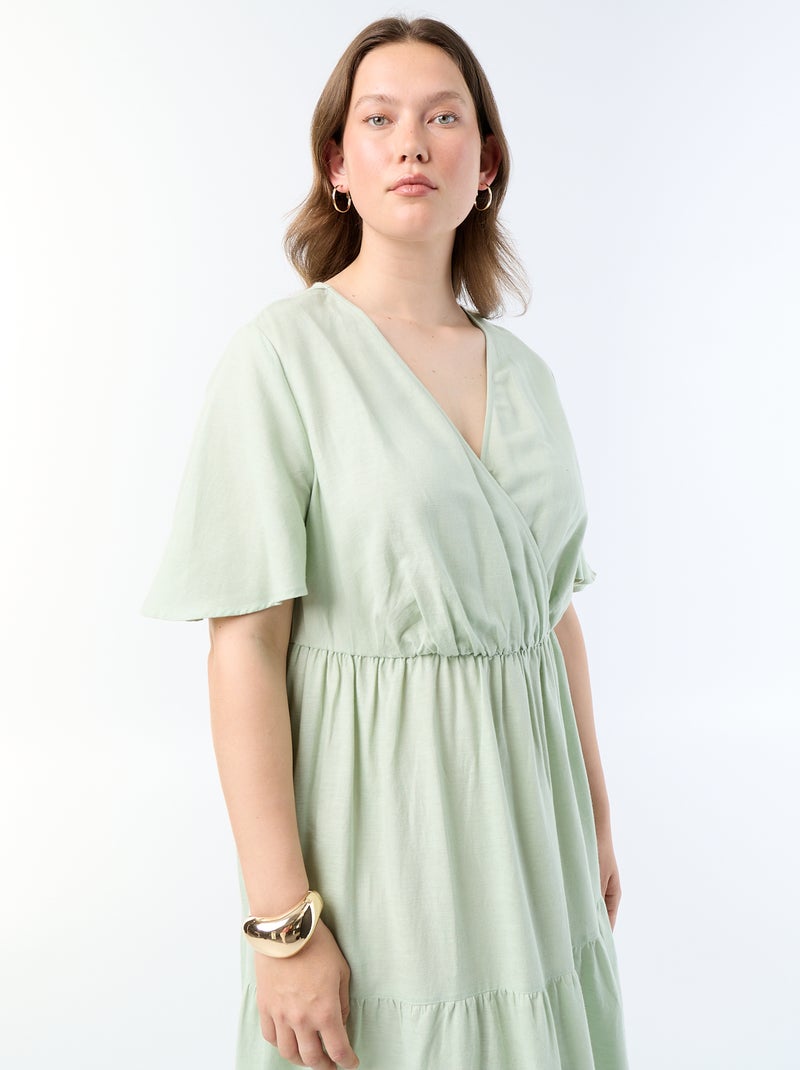 Vestido largo de capas con corte cruzado Verde - Kiabi