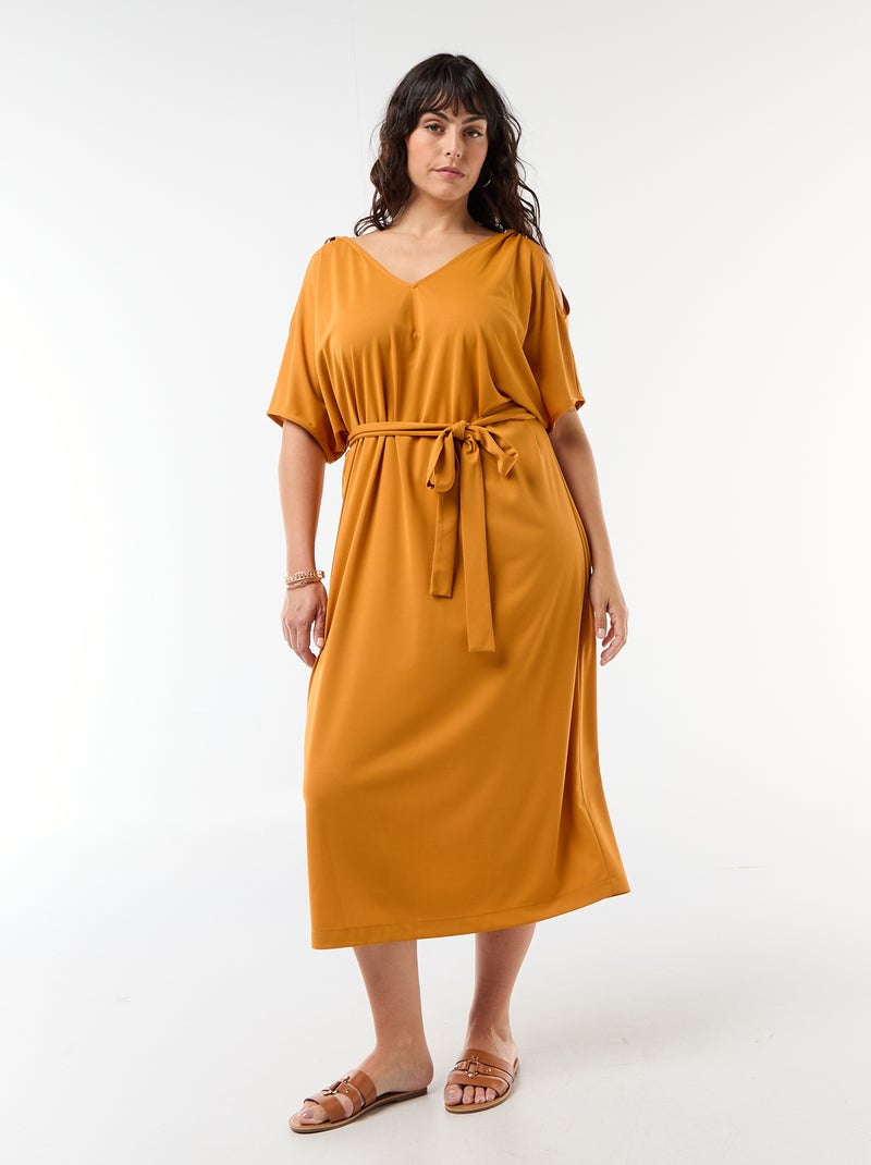 Vestido largo de ceremonia de manga corta Amarillo - Kiabi