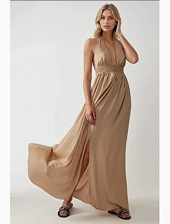Vestido largo de corte a con escote en v hiccup