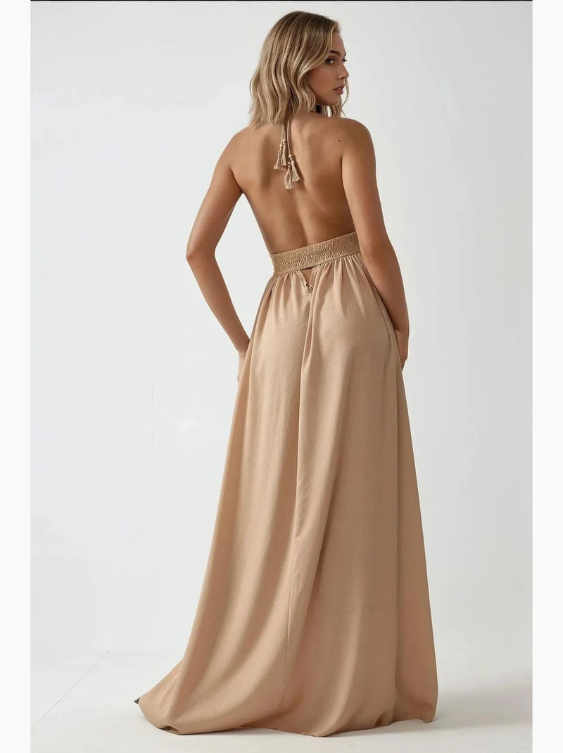 Vestido largo de corte a con escote en v hiccup Camel - Kiabi