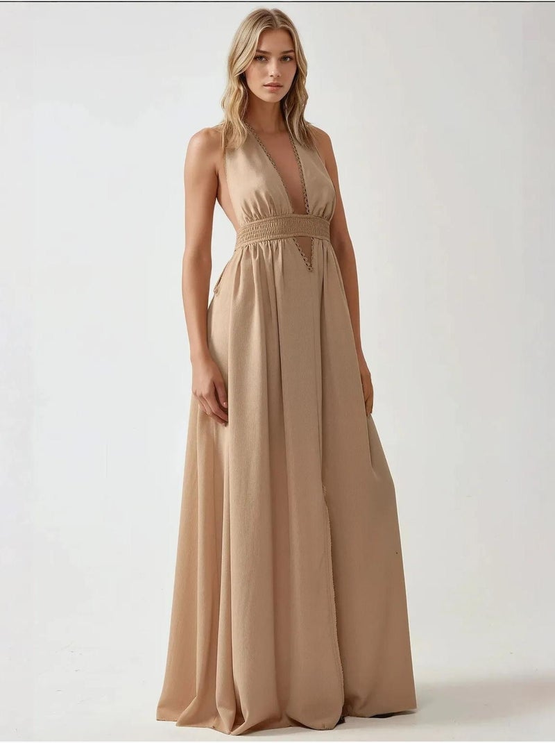 Vestido largo de corte a con escote en v hiccup Camel - Kiabi