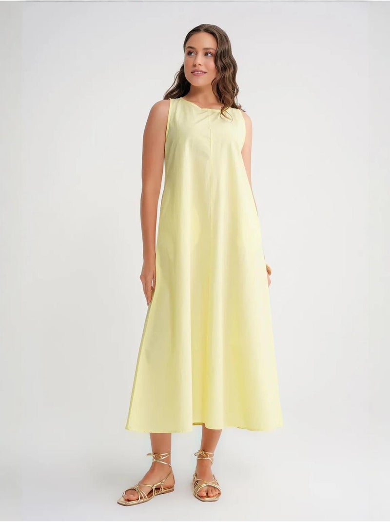 Vestido largo de corte relajado con cierre de botones y bolsillos mixray Amarillo limón - Kiabi