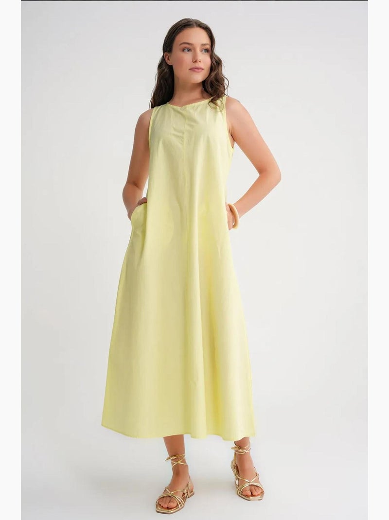 Vestido largo de corte relajado con cierre de botones y bolsillos mixray Amarillo limón - Kiabi