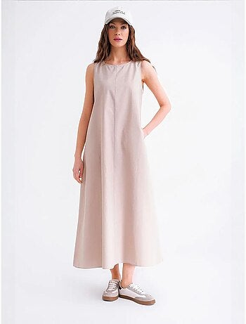 Vestido largo de corte relajado con cierre de botones y bolsillos mixray