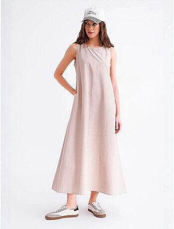 Vestido largo de corte relajado con cierre de botones y bolsillos mixray