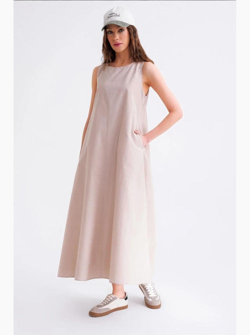 Vestido largo de corte relajado con cierre de botones y bolsillos mixray - Kiabi