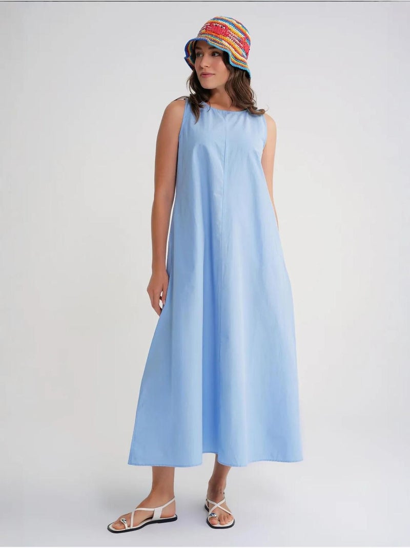 Vestido largo de corte relajado con cierre de botones y bolsillos mixray Azul cielo - Kiabi