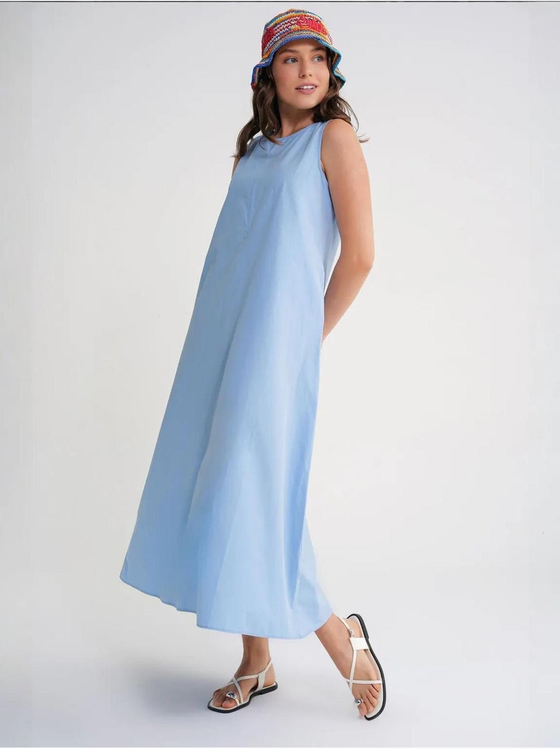 Vestido largo de corte relajado con cierre de botones y bolsillos mixray Azul cielo - Kiabi