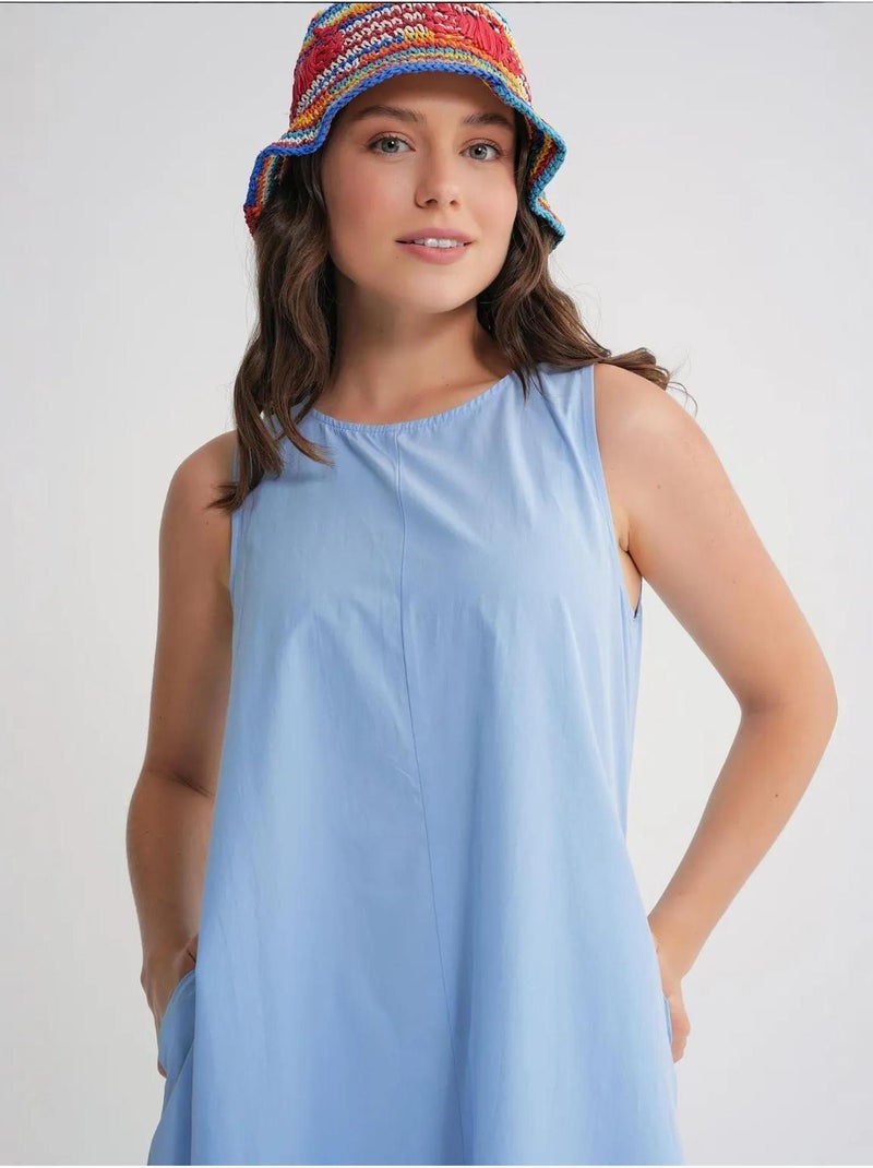 Vestido largo de corte relajado con cierre de botones y bolsillos mixray Azul cielo - Kiabi