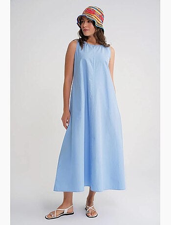 Vestido largo de corte relajado con cierre de botones y bolsillos mixray